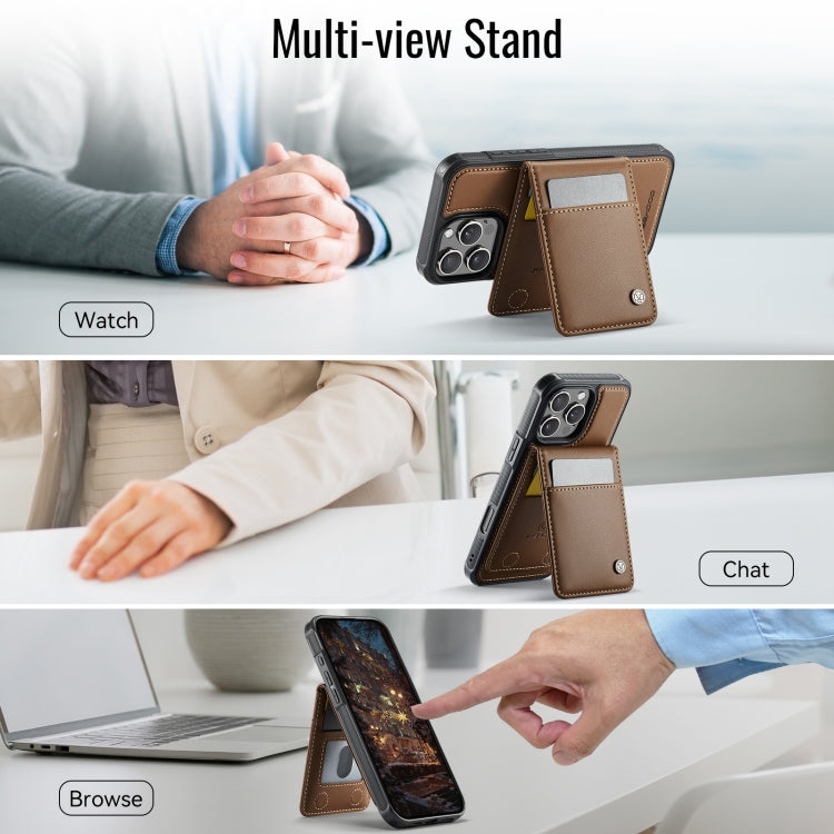For iPhone 16 Pro JEEHOOD J06 British Style RFID MagSafe Card Bag PU Phone Case