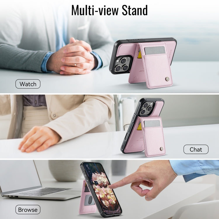For iPhone 16 Pro JEEHOOD J06 British Style RFID MagSafe Card Bag PU Phone Case