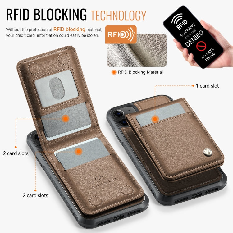 For iPhone 11 JEEHOOD J06 British Style RFID MagSafe Card Bag PU Phone Case