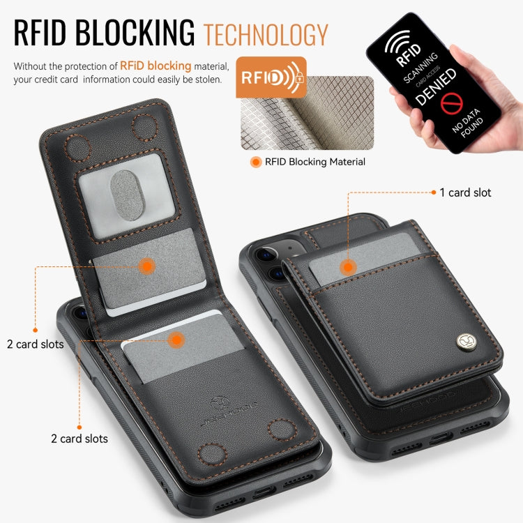 For iPhone 11 JEEHOOD J06 British Style RFID MagSafe Card Bag PU Phone Case