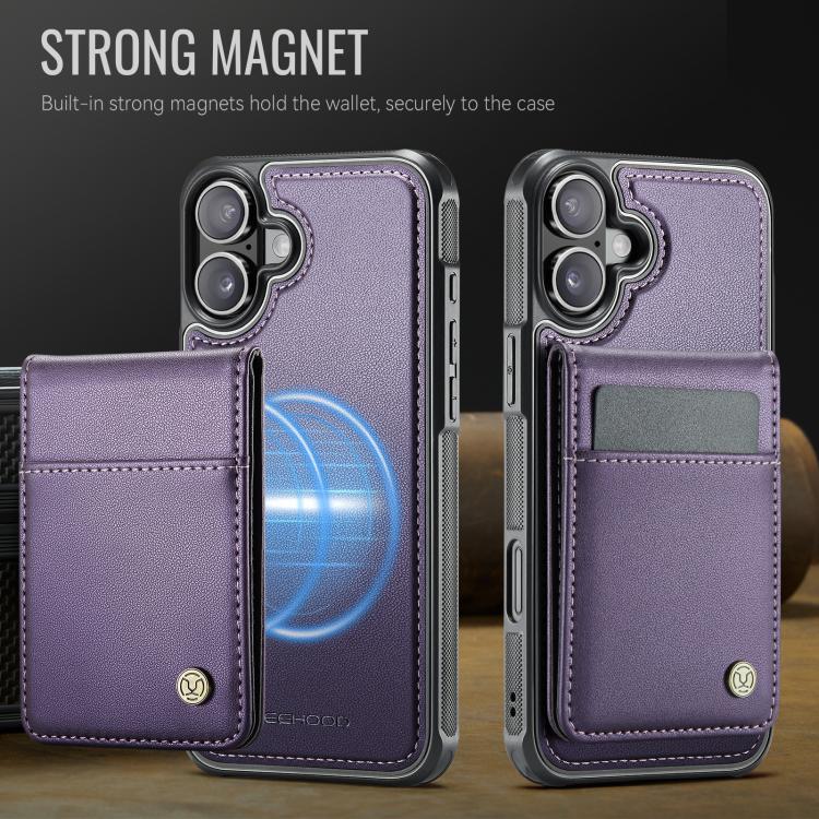 For iPhone 16 JEEHOOD J06 British Style RFID MagSafe Card Bag PU Phone Case