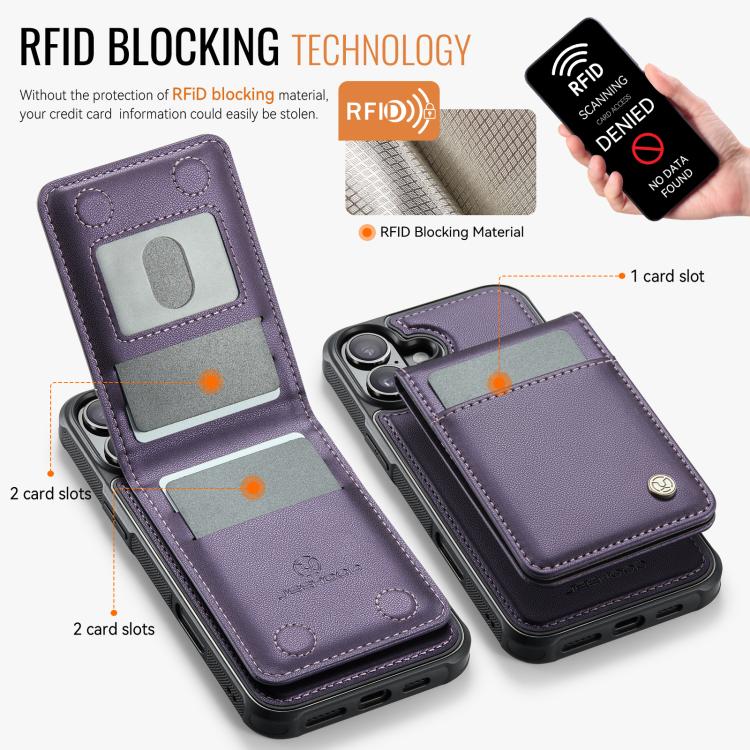 For iPhone 16 JEEHOOD J06 British Style RFID MagSafe Card Bag PU Phone Case