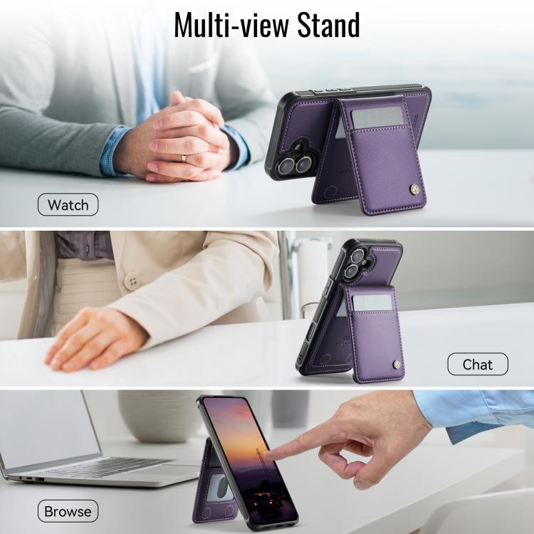 For iPhone 16 JEEHOOD J06 British Style RFID MagSafe Card Bag PU Phone Case