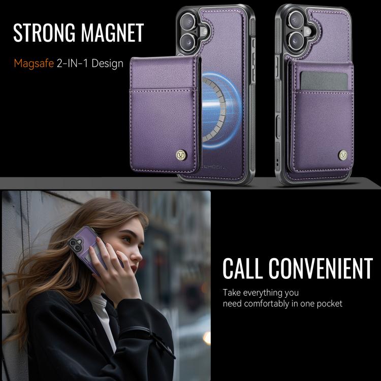 For iPhone 16 JEEHOOD J06 British Style RFID MagSafe Card Bag PU Phone Case