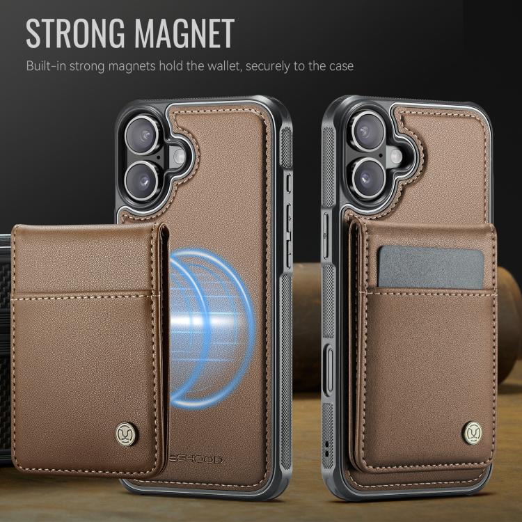For iPhone 16 JEEHOOD J06 British Style RFID MagSafe Card Bag PU Phone Case