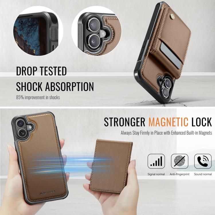 For iPhone 16 JEEHOOD J06 British Style RFID MagSafe Card Bag PU Phone Case