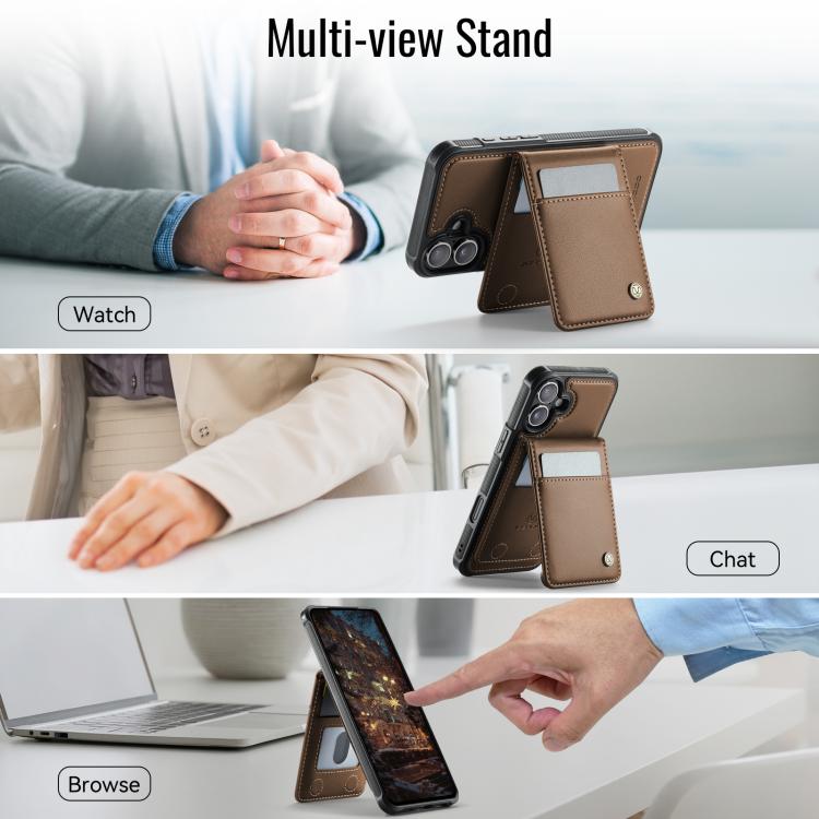 For iPhone 16 JEEHOOD J06 British Style RFID MagSafe Card Bag PU Phone Case