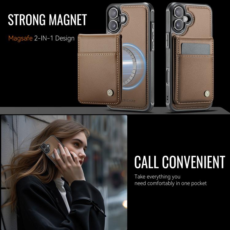 For iPhone 16 JEEHOOD J06 British Style RFID MagSafe Card Bag PU Phone Case