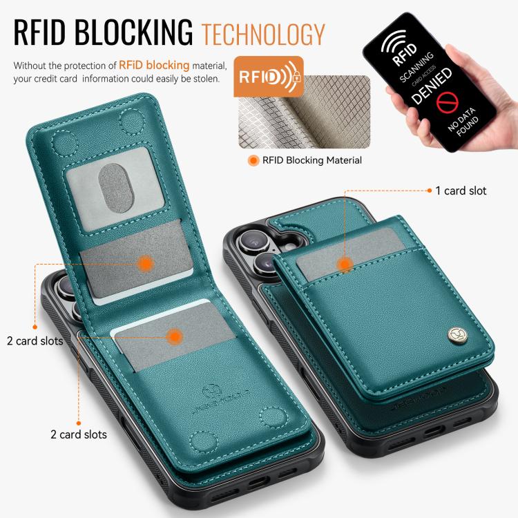 For iPhone 16 JEEHOOD J06 British Style RFID MagSafe Card Bag PU Phone Case