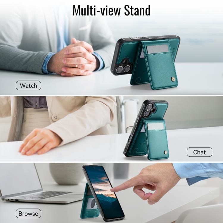 For iPhone 16 JEEHOOD J06 British Style RFID MagSafe Card Bag PU Phone Case