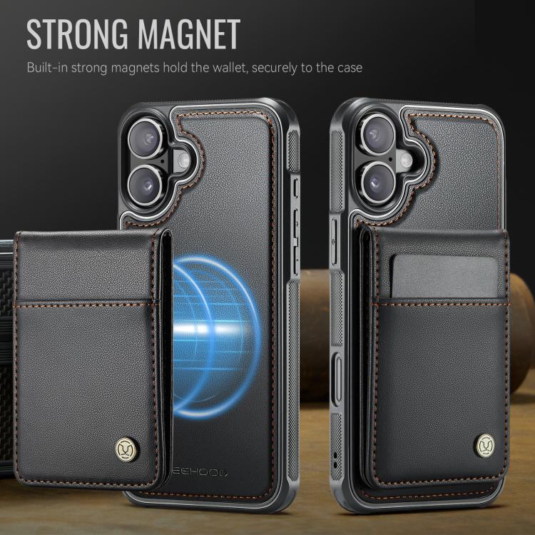 For iPhone 16 JEEHOOD J06 British Style RFID MagSafe Card Bag PU Phone Case