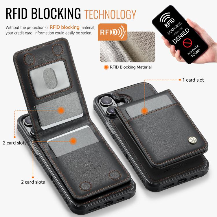 For iPhone 16 JEEHOOD J06 British Style RFID MagSafe Card Bag PU Phone Case