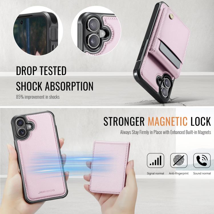 For iPhone 16 JEEHOOD J06 British Style RFID MagSafe Card Bag PU Phone Case