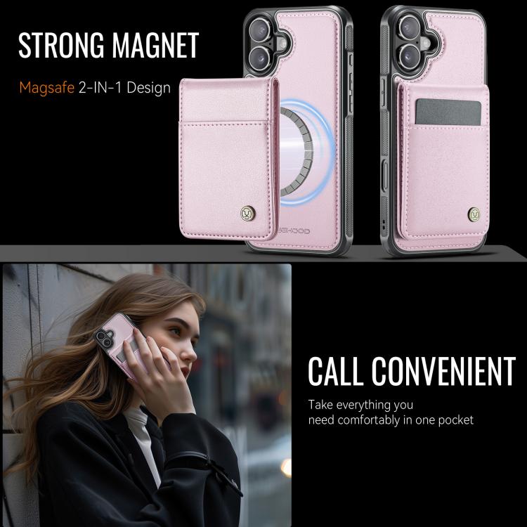 For iPhone 16 JEEHOOD J06 British Style RFID MagSafe Card Bag PU Phone Case