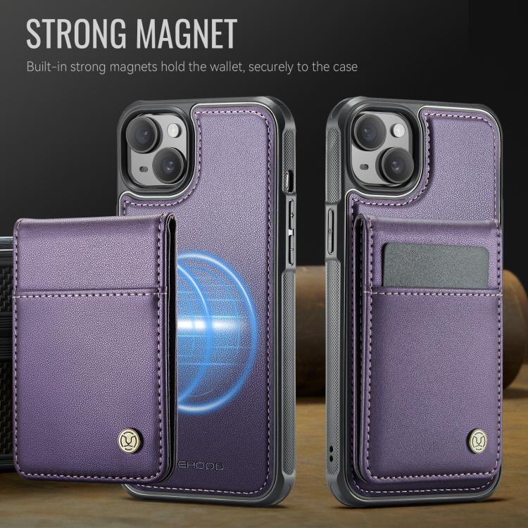 For iPhone 14 Plus JEEHOOD J06 British Style RFID MagSafe Card Bag PU Phone Case