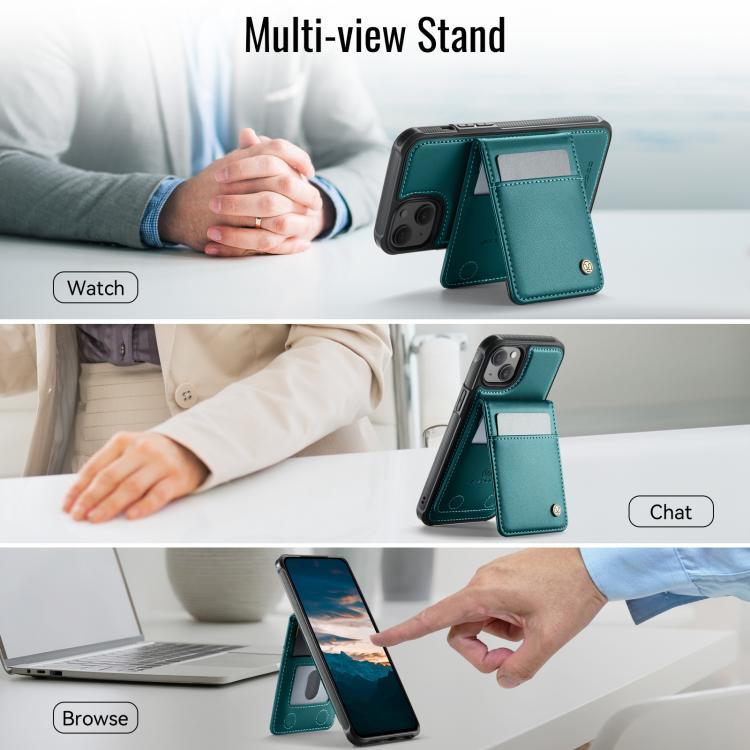 For iPhone 14 Plus JEEHOOD J06 British Style RFID MagSafe Card Bag PU Phone Case
