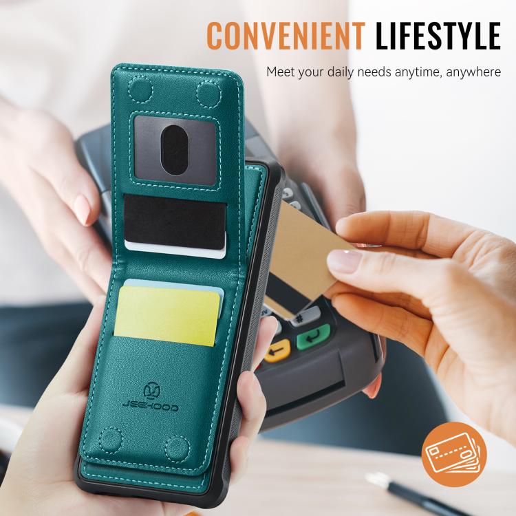 For iPhone 14 Plus JEEHOOD J06 British Style RFID MagSafe Card Bag PU Phone Case
