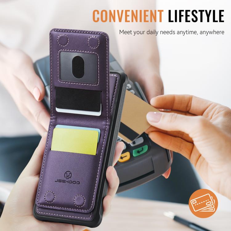 For iPhone 14 JEEHOOD J06 British Style RFID MagSafe Card Bag PU Phone Case