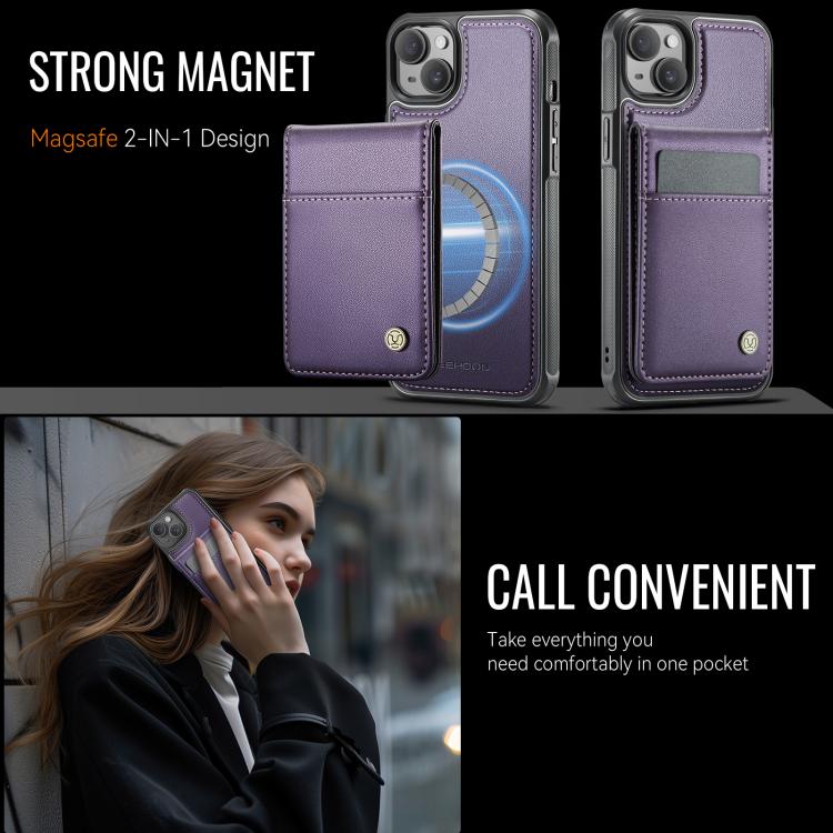 For iPhone 14 JEEHOOD J06 British Style RFID MagSafe Card Bag PU Phone Case