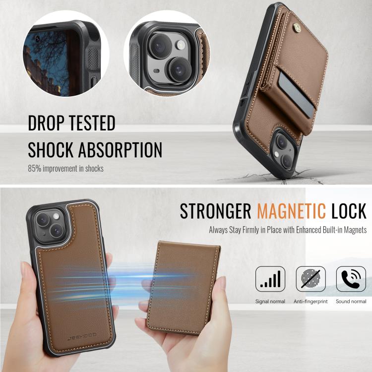 For iPhone 14 JEEHOOD J06 British Style RFID MagSafe Card Bag PU Phone Case