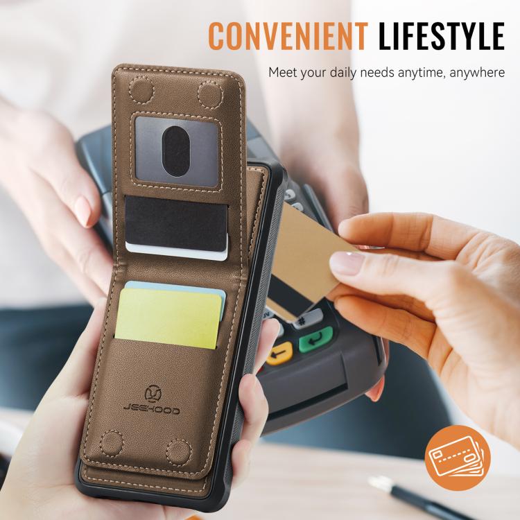For iPhone 14 JEEHOOD J06 British Style RFID MagSafe Card Bag PU Phone Case