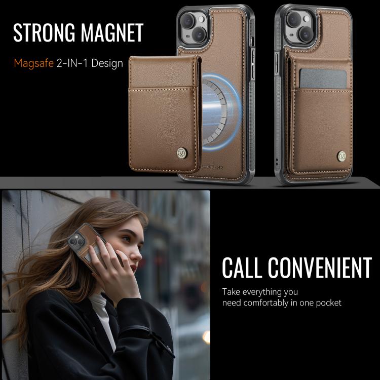 For iPhone 14 JEEHOOD J06 British Style RFID MagSafe Card Bag PU Phone Case