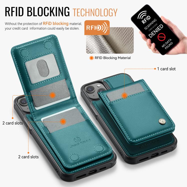 For iPhone 14 JEEHOOD J06 British Style RFID MagSafe Card Bag PU Phone Case