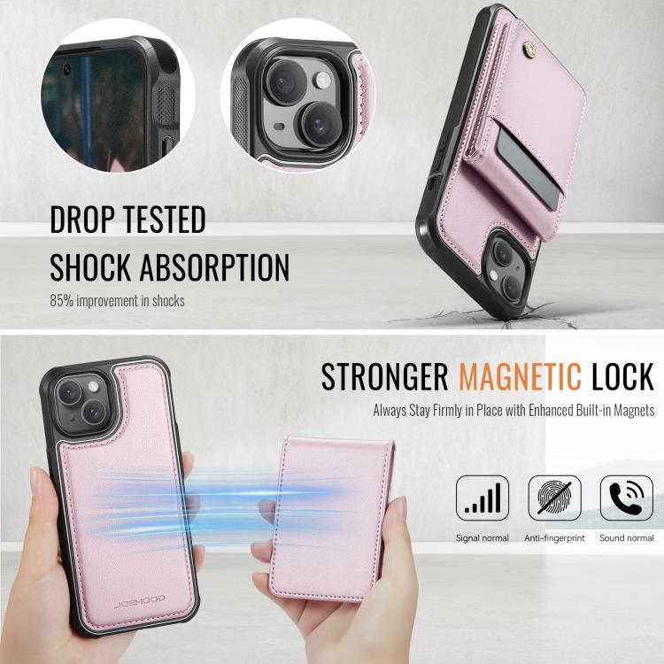 For iPhone 14 JEEHOOD J06 British Style RFID MagSafe Card Bag PU Phone Case