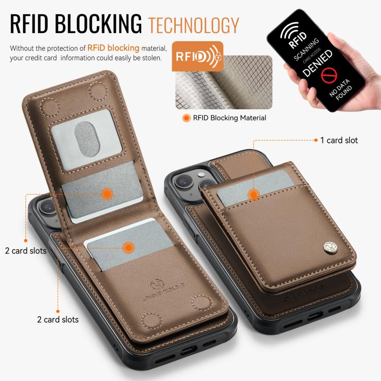 For iPhone 13 JEEHOOD J06 British Style RFID MagSafe Card Bag PU Phone Case