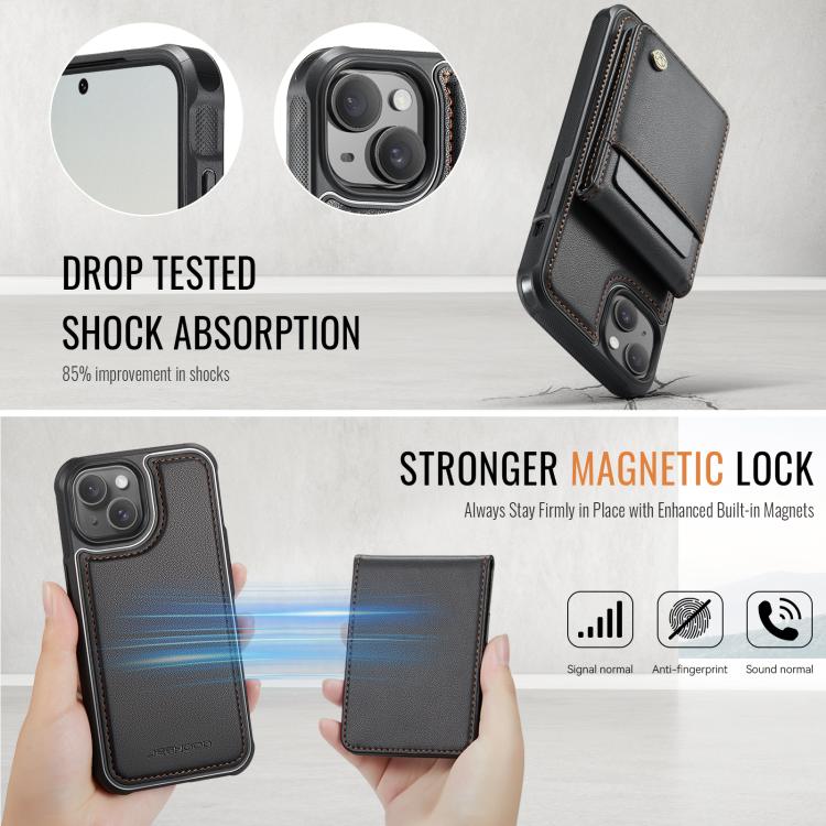 For iPhone 13 JEEHOOD J06 British Style RFID MagSafe Card Bag PU Phone Case