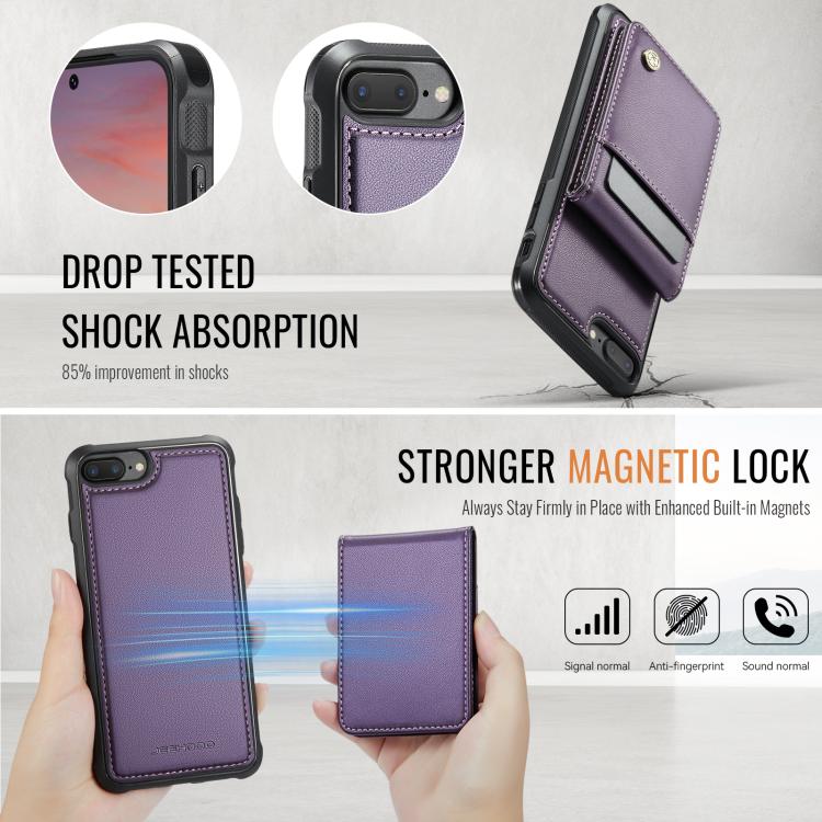 For iPhone 8 Plus / 7 Plus JEEHOOD J06 British Style RFID MagSafe Card Bag PU Phone Case