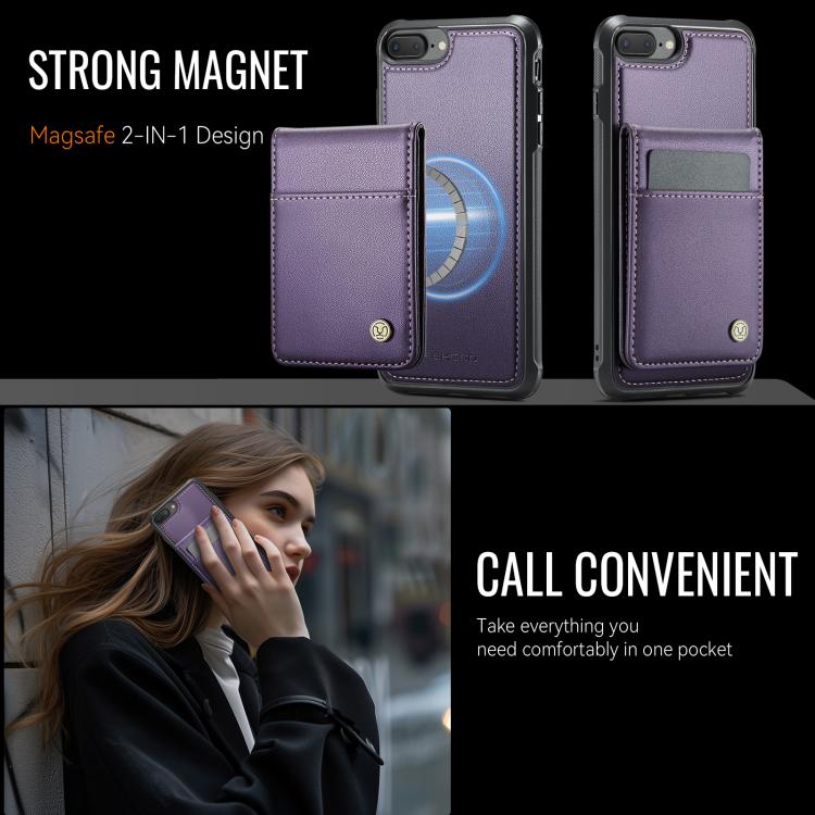 For iPhone 8 Plus / 7 Plus JEEHOOD J06 British Style RFID MagSafe Card Bag PU Phone Case