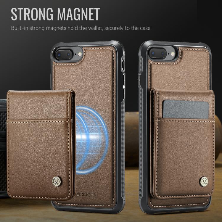 For iPhone 8 Plus / 7 Plus JEEHOOD J06 British Style RFID MagSafe Card Bag PU Phone Case
