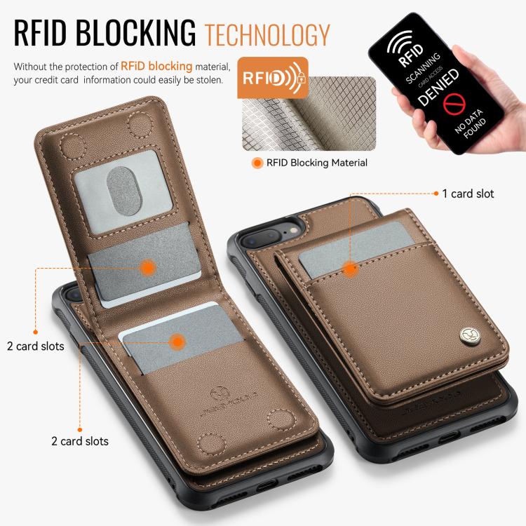 For iPhone 8 Plus / 7 Plus JEEHOOD J06 British Style RFID MagSafe Card Bag PU Phone Case