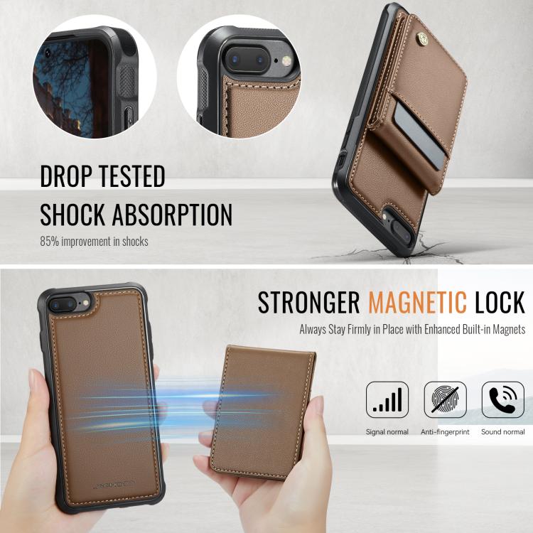 For iPhone 8 Plus / 7 Plus JEEHOOD J06 British Style RFID MagSafe Card Bag PU Phone Case