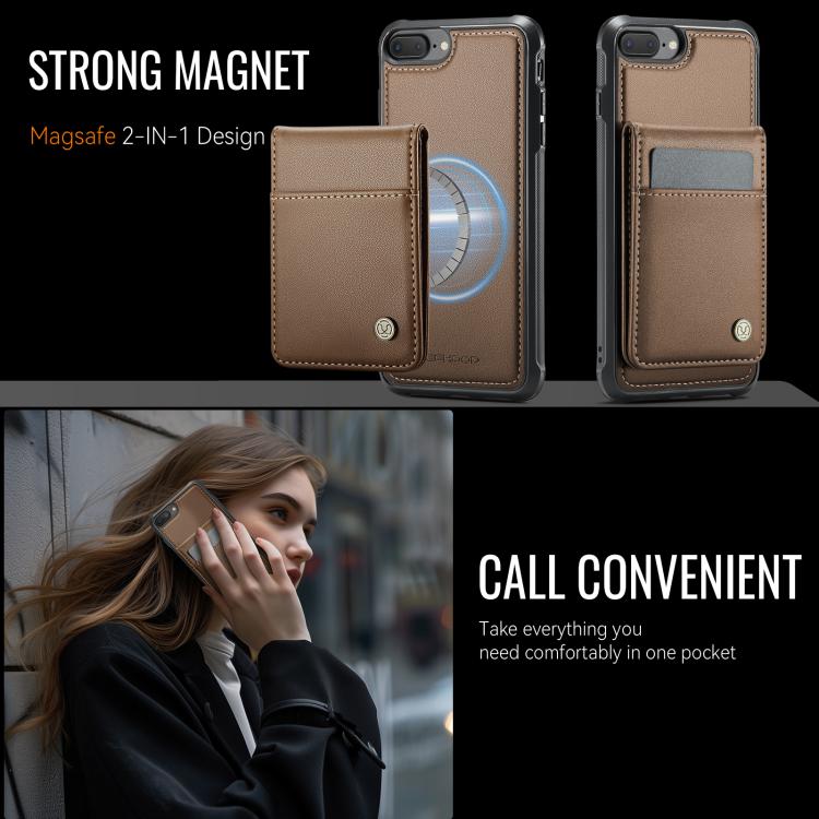 For iPhone 8 Plus / 7 Plus JEEHOOD J06 British Style RFID MagSafe Card Bag PU Phone Case