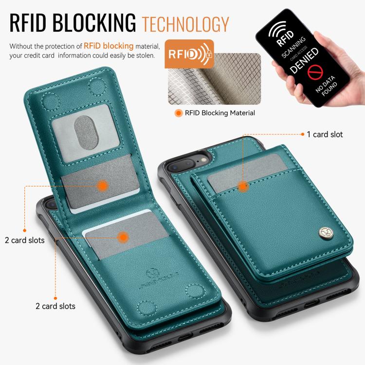 For iPhone 8 Plus / 7 Plus JEEHOOD J06 British Style RFID MagSafe Card Bag PU Phone Case