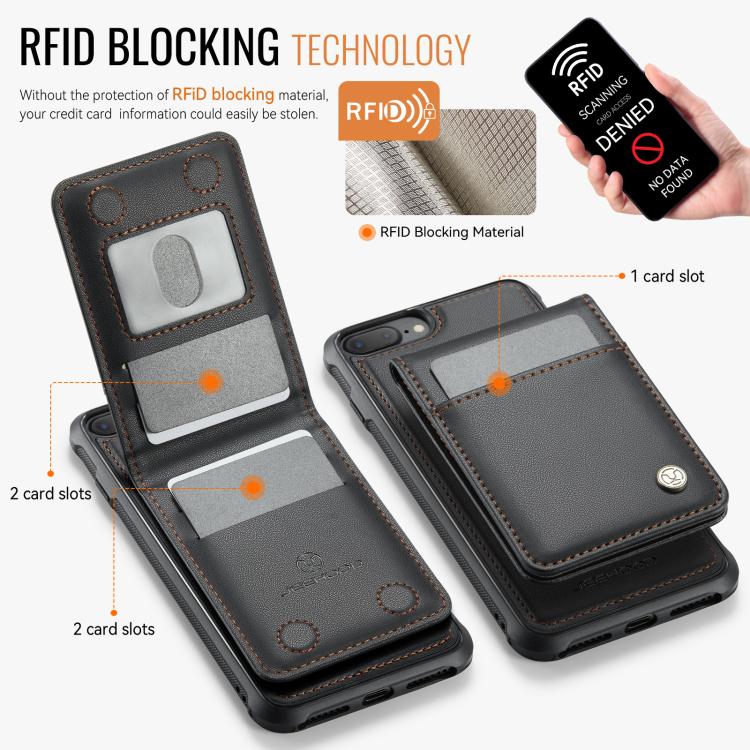 For iPhone 8 Plus / 7 Plus JEEHOOD J06 British Style RFID MagSafe Card Bag PU Phone Case