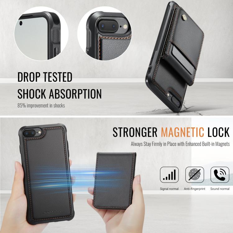 For iPhone 8 Plus / 7 Plus JEEHOOD J06 British Style RFID MagSafe Card Bag PU Phone Case