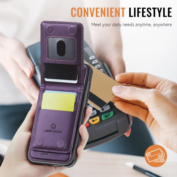 For iPhone 15 Pro JEEHOOD J06 British Style RFID MagSafe Card Bag PU Phone Case