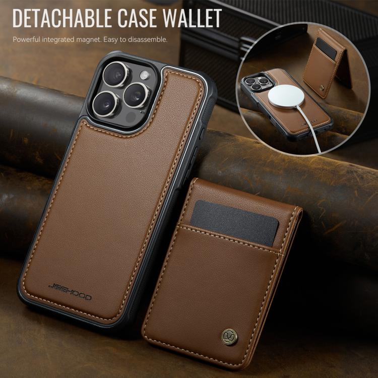 For iPhone 15 Pro JEEHOOD J06 British Style RFID MagSafe Card Bag PU Phone Case