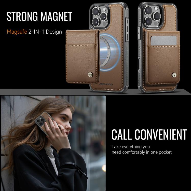 For iPhone 15 Pro JEEHOOD J06 British Style RFID MagSafe Card Bag PU Phone Case