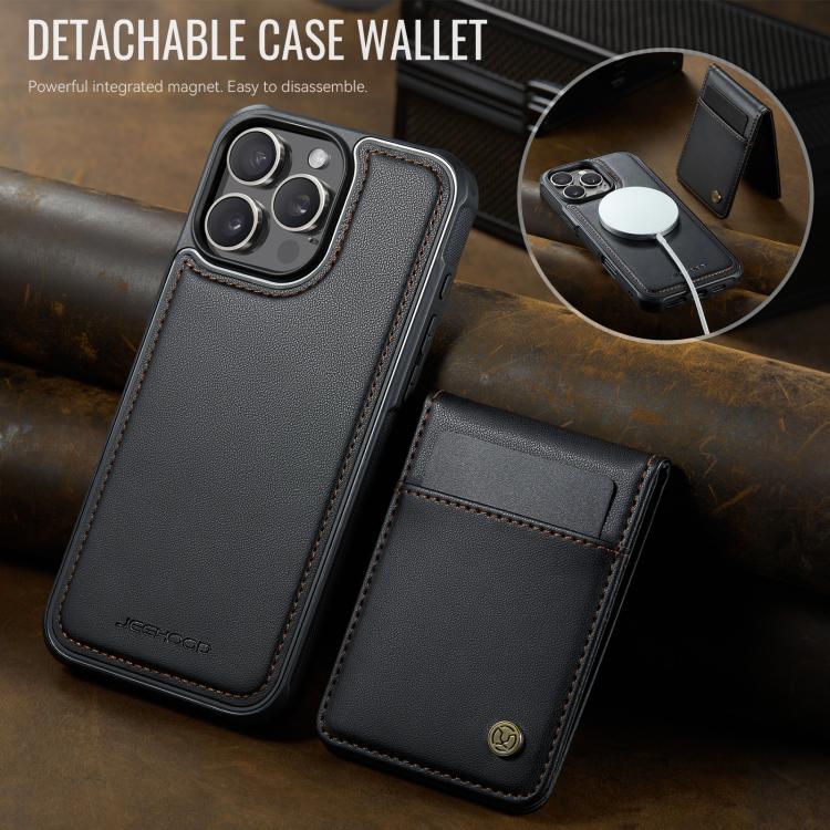 For iPhone 15 Pro JEEHOOD J06 British Style RFID MagSafe Card Bag PU Phone Case