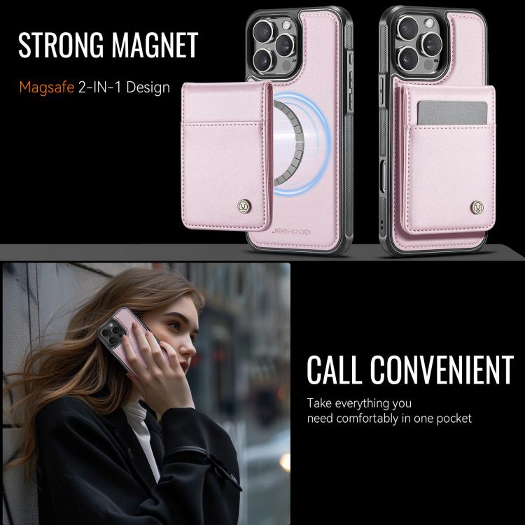For iPhone 15 Pro JEEHOOD J06 British Style RFID MagSafe Card Bag PU Phone Case