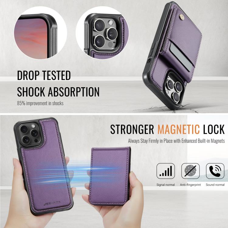 For iPhone 14 Pro Max JEEHOOD J06 British Style RFID MagSafe Card Bag PU Phone Case