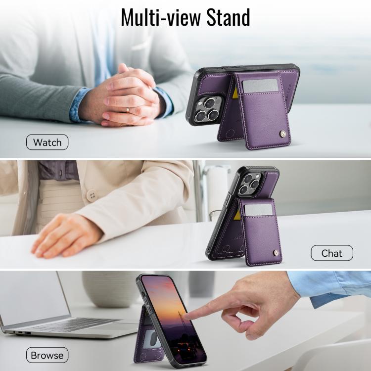 For iPhone 14 Pro Max JEEHOOD J06 British Style RFID MagSafe Card Bag PU Phone Case