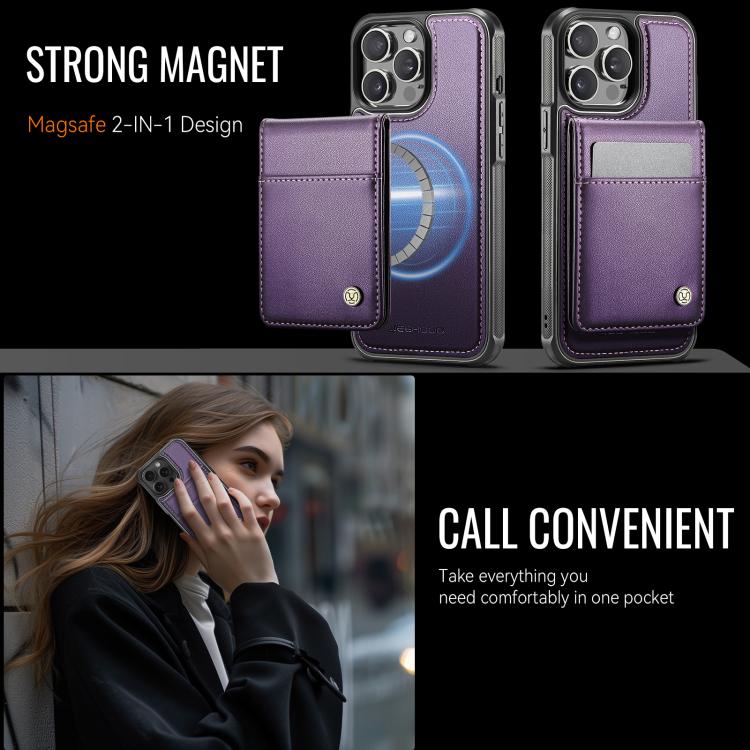 For iPhone 14 Pro Max JEEHOOD J06 British Style RFID MagSafe Card Bag PU Phone Case