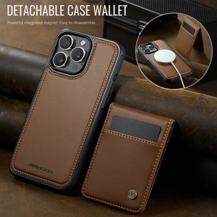 For iPhone 14 Pro Max JEEHOOD J06 British Style RFID MagSafe Card Bag PU Phone Case