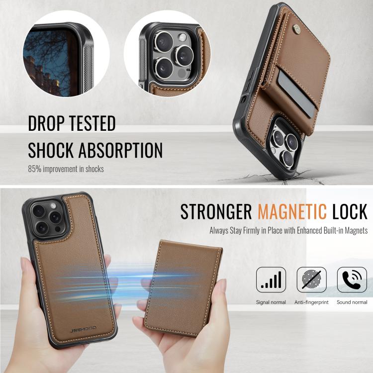 For iPhone 14 Pro Max JEEHOOD J06 British Style RFID MagSafe Card Bag PU Phone Case