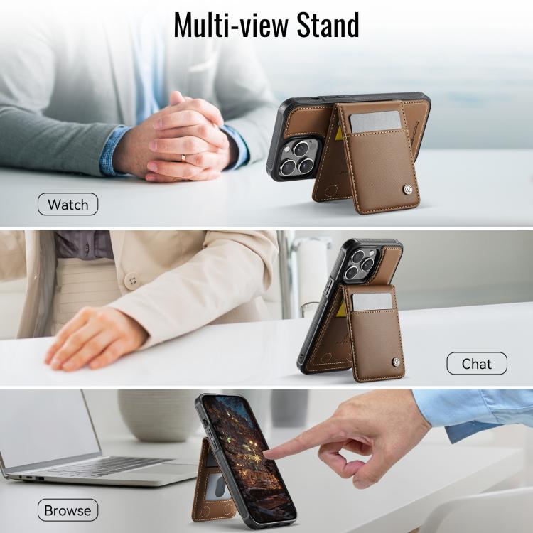 For iPhone 14 Pro Max JEEHOOD J06 British Style RFID MagSafe Card Bag PU Phone Case